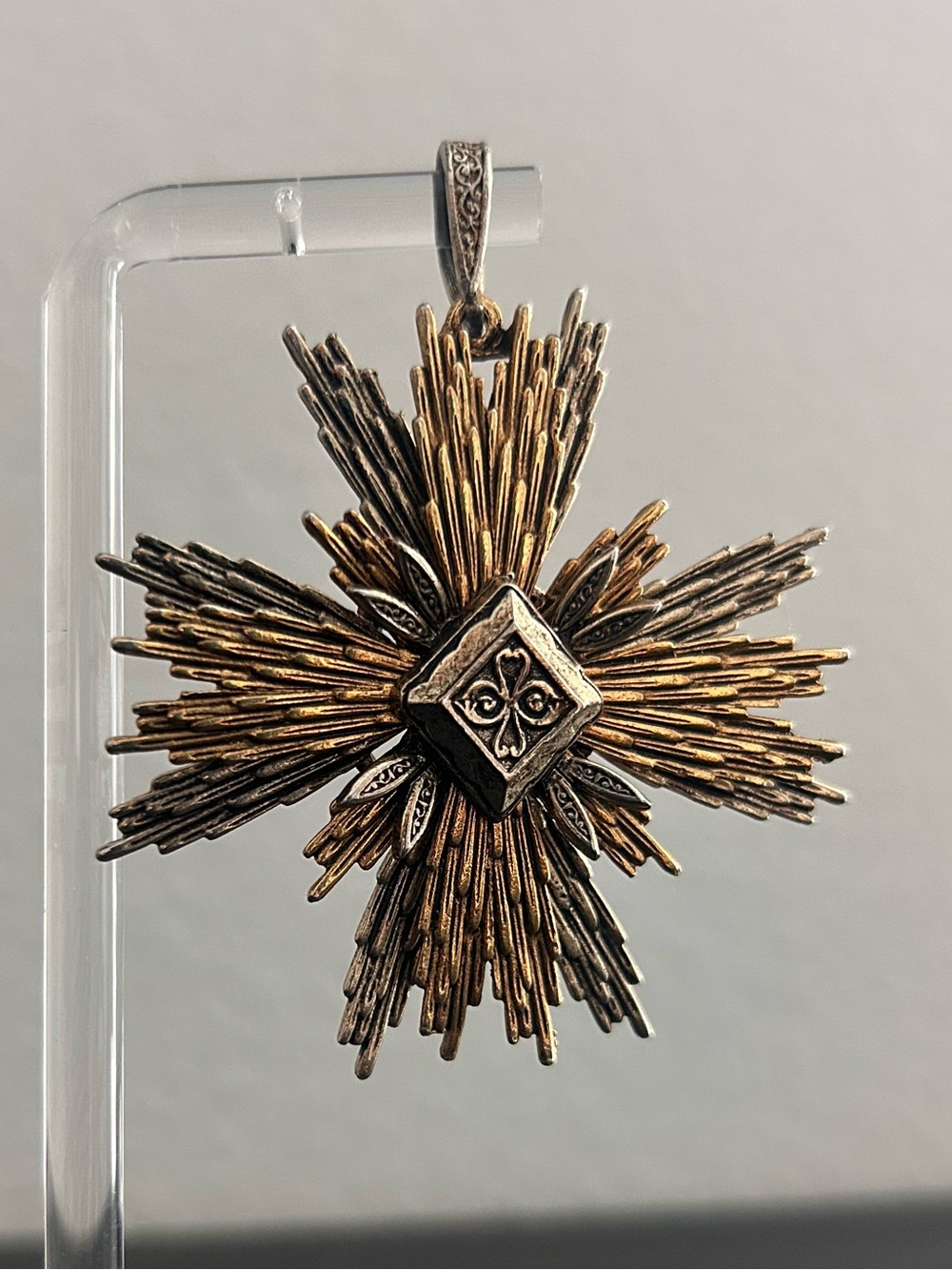 ART Gold tone, Silver tone Maltese Cross Two Layer Pendant 1950s Antique Vintage